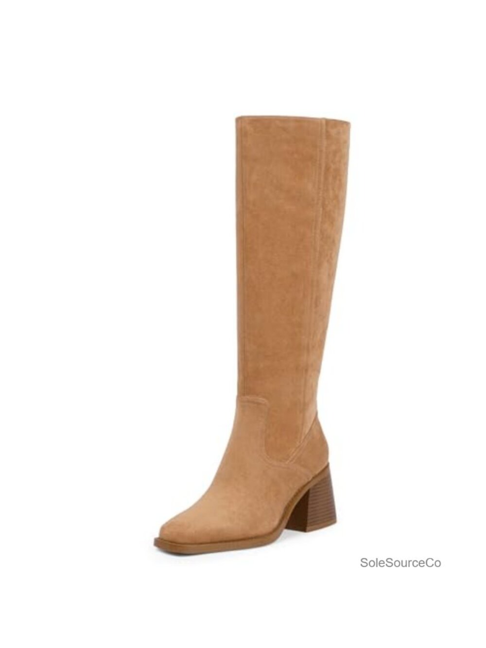 Faux Suede Knee High Boots Chunky Block Heel Square Toe Tall